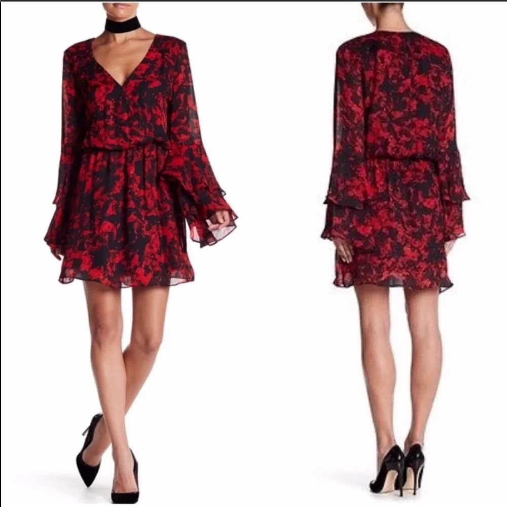 Parker Black and Red Poinsettia dress size M - Picture 2 of 7